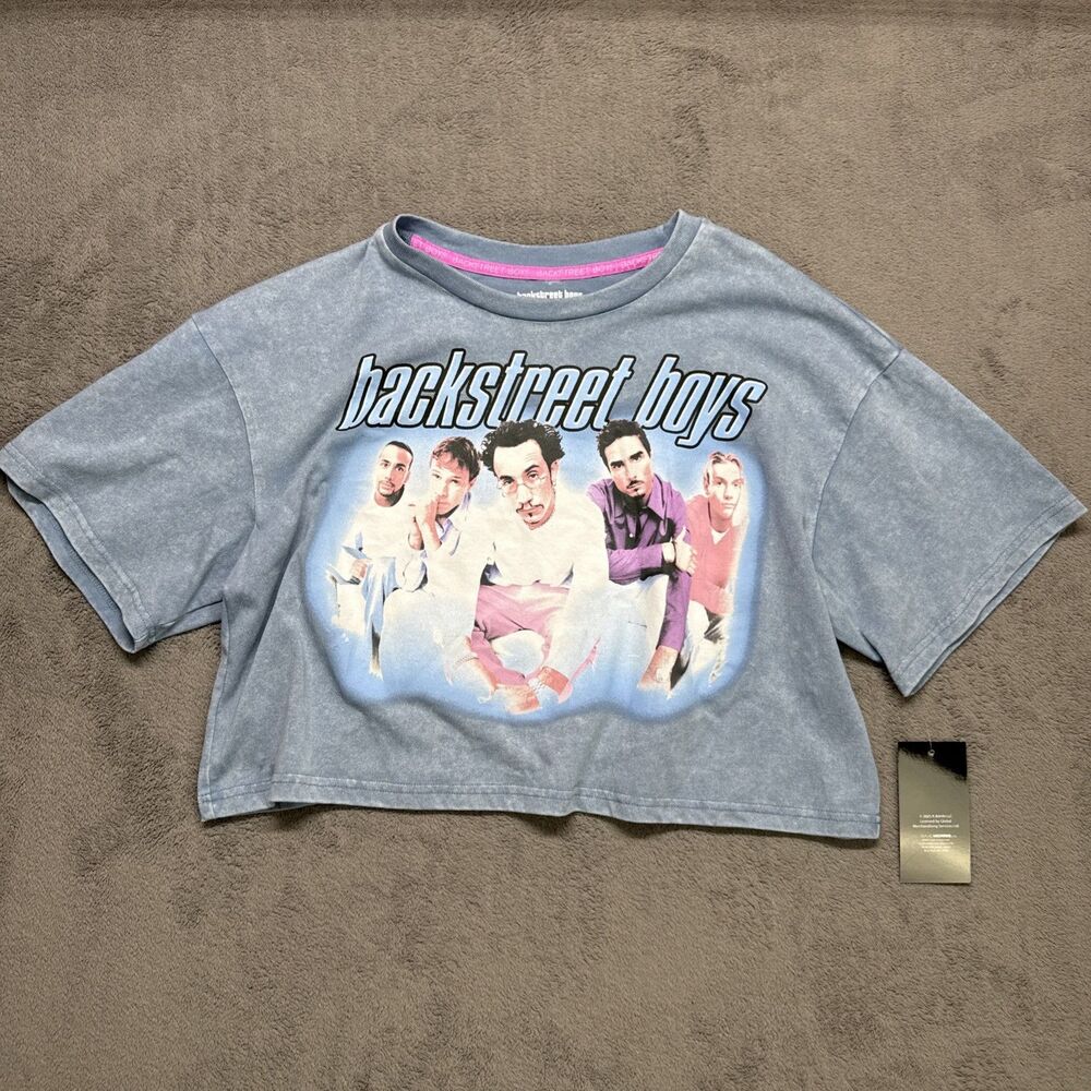 NWT Backstreet Boys Light Blue Crop Top Oversize For Women Size S